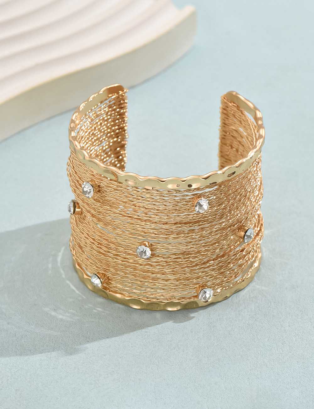 Sparkling Rhinestone Layered Mesh Open Bracelet