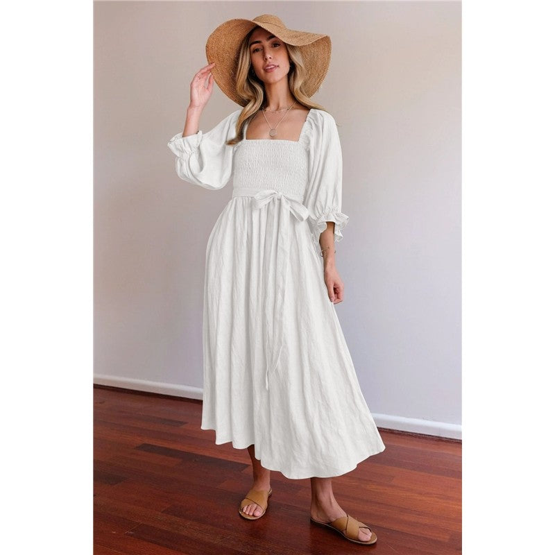 Elegant Fall Off Shoulder High Waist A Line Midi Dress
