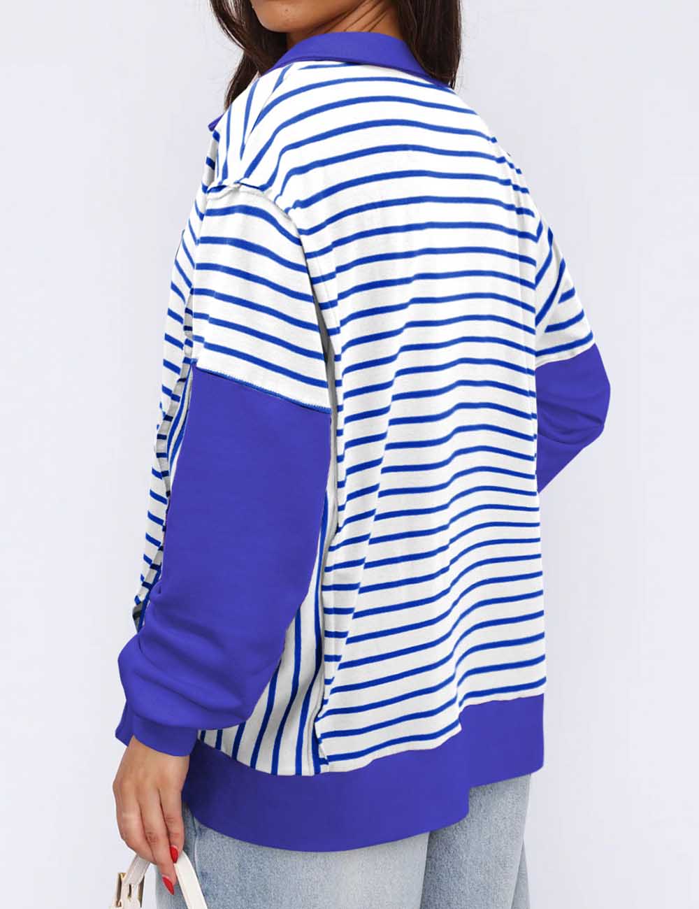 Minimalist Lapel Collar Striped Color Block Top