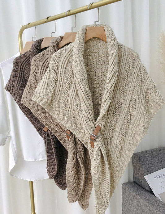 Split Triangle Solid Color Poncho Knit Scarf