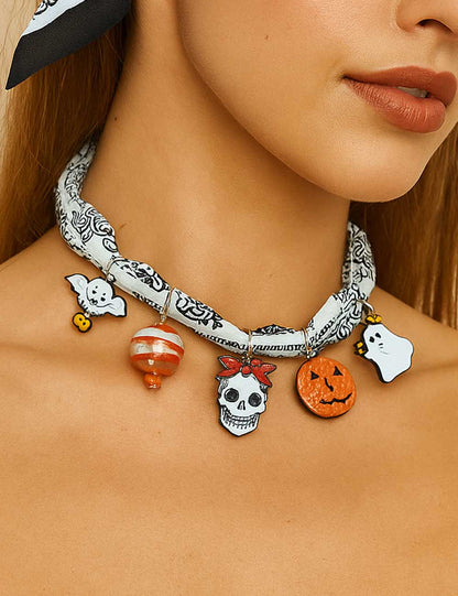 Halloween Skull Pumpkin Pendant Scarf Necklace