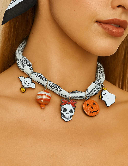 Halloween Skull Pumpkin Pendant Scarf Necklace