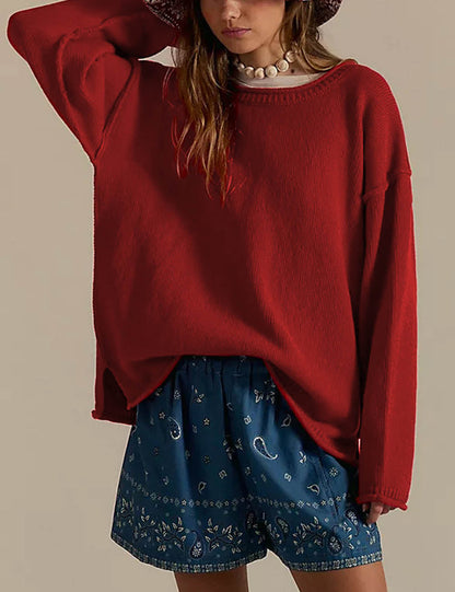 Casual Solid Color Crew Neck Loose Sweater
