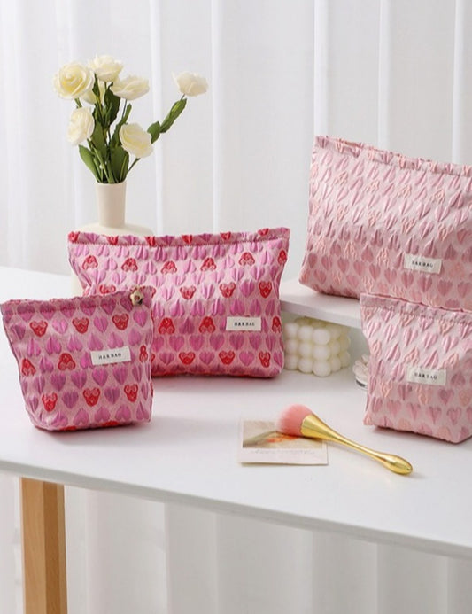 Love Jacquard Color Block Portable Cosmetic Bag