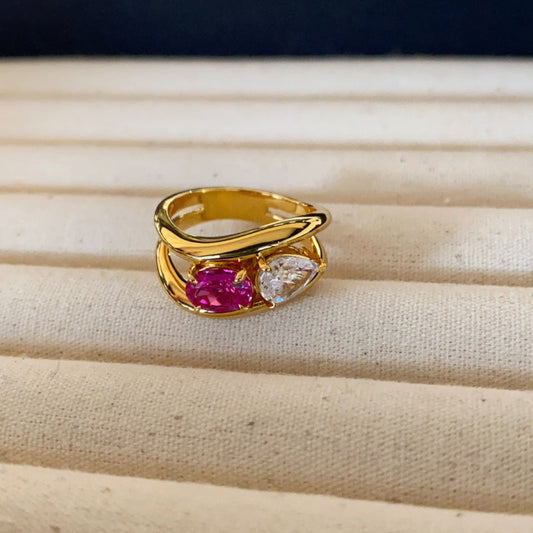 Wavy Double Color Diamond Open Rings