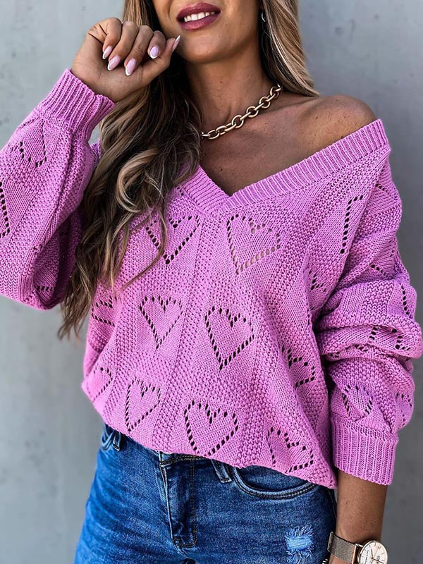 Hollow Loose Long Sleeves Sweater Tops