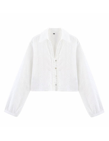 Trendy Embroidered Hollow Out Solid Color Top