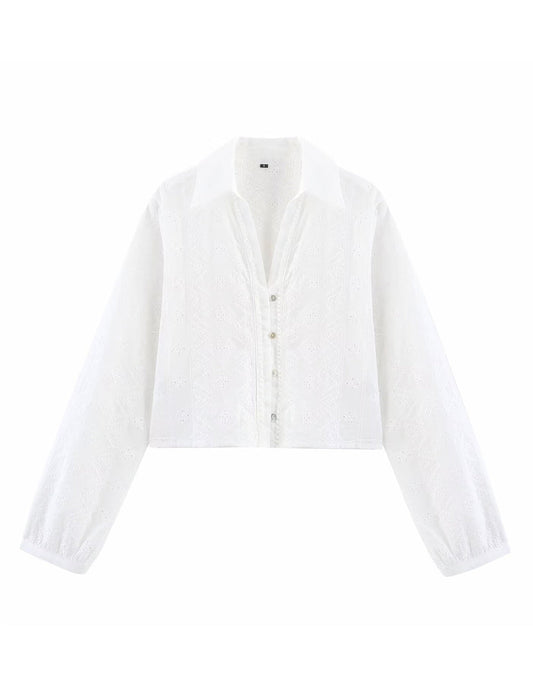 Trendy Embroidered Hollow Out Solid Color Top