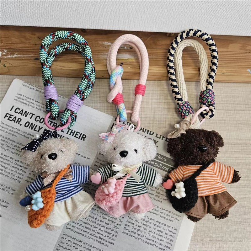 Cute Plush Teddy Bear Keychain Crossbody Bag
