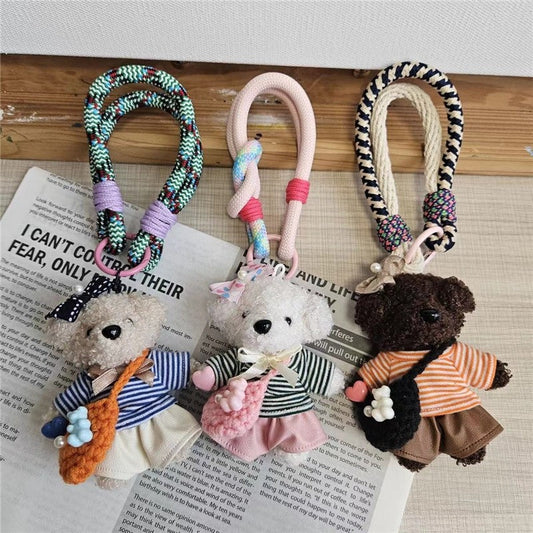 Cute Plush Teddy Bear Keychain Crossbody Bag