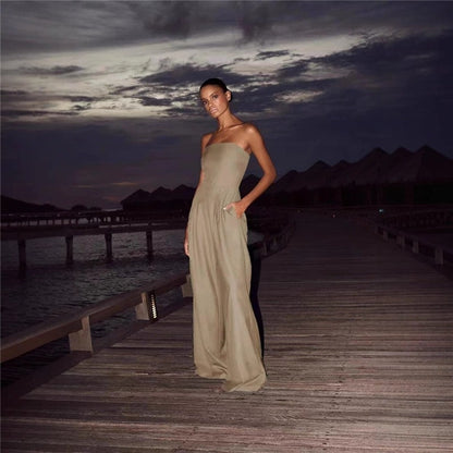 Solid Color Slim Strapless Jumpsuit