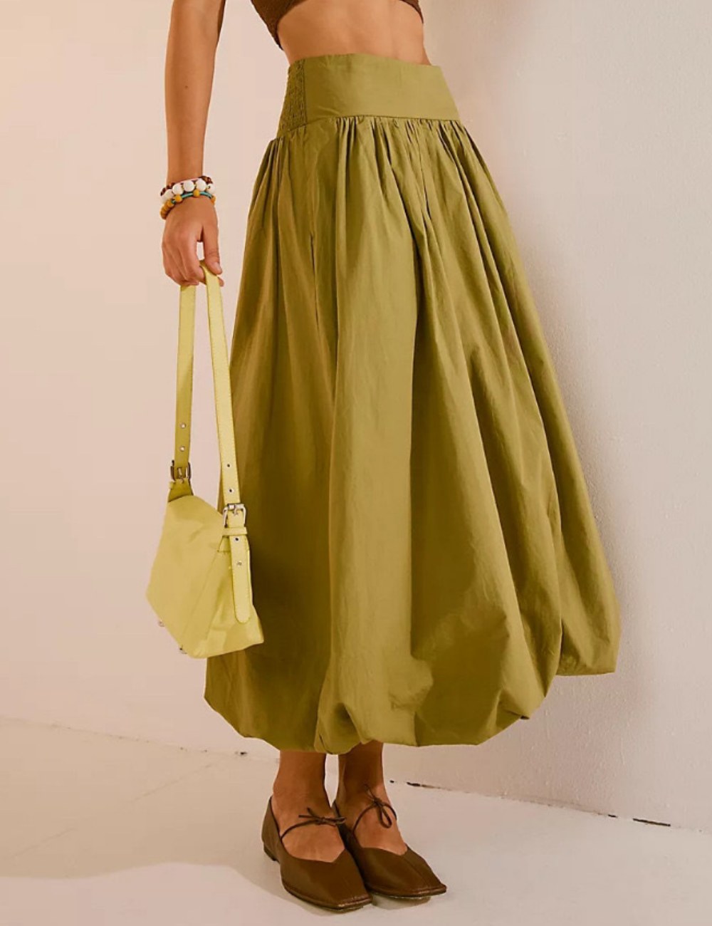Solid Color Casual Maxi Lantern Skirt