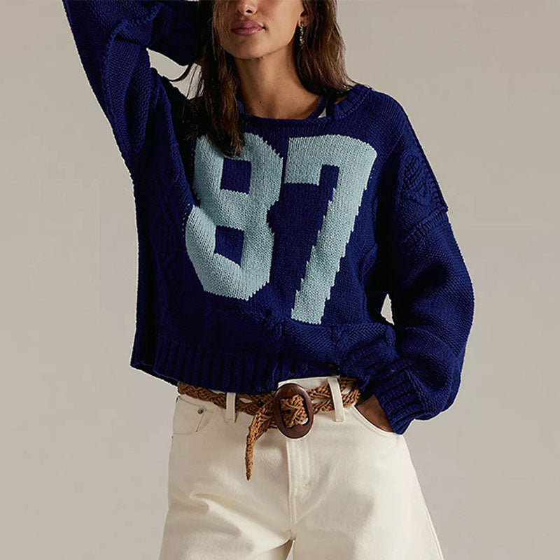 Casual Color Block Round Neck Knited Top