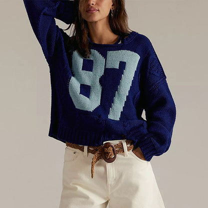 Casual Color Block Round Neck Knited Top