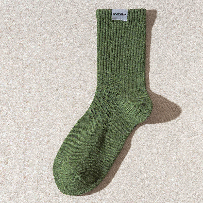 Solid Color Ribbed Breathable Socks
