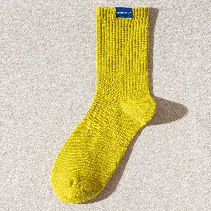 Solid Color Ribbed Breathable Socks