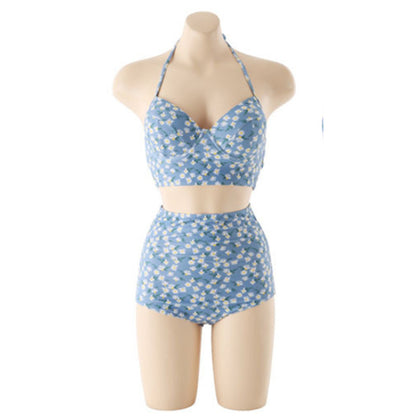 S-Xl Women Sweet Floral Print Backless Lace Up Tankinis Swimsuit