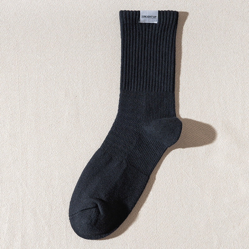 Solid Color Ribbed Breathable Socks
