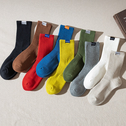 Solid Color Ribbed Breathable Socks