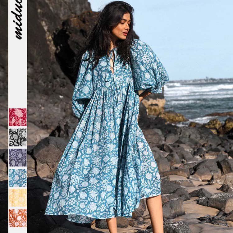 Summer Floral Print Women Loose Casual Boho Dress