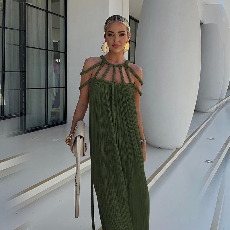 Vestido largo bohemio con tirantes y hombros descubiertos para mujer en varios colores