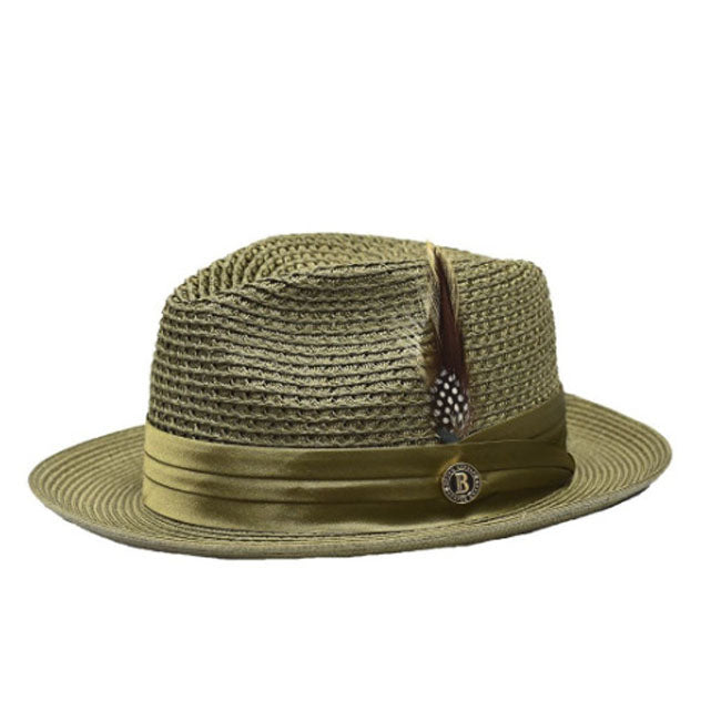 Sombrero de paja con plumas de color liso de moda