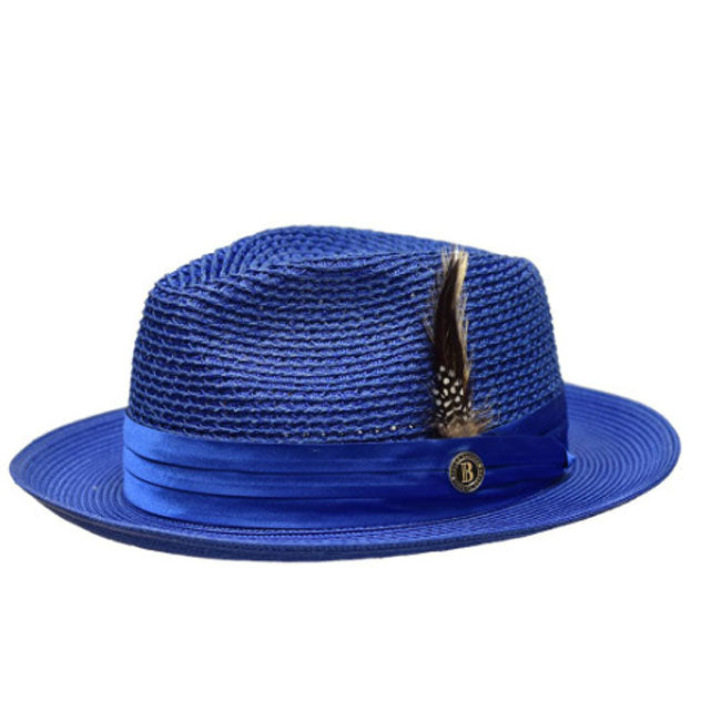 Sombrero de paja con plumas de color liso de moda