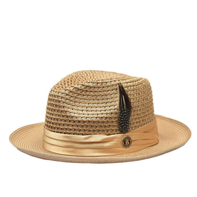 Sombrero de paja con plumas de color liso de moda