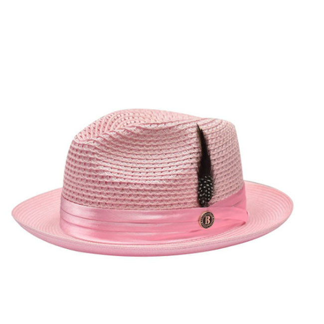 Sombrero de paja con plumas de color liso de moda