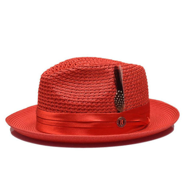 Sombrero de paja con plumas de color liso de moda