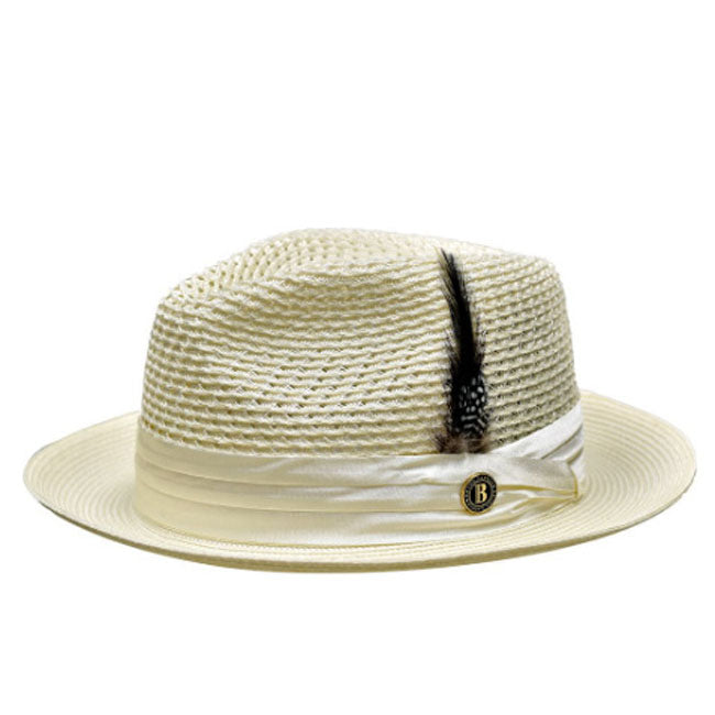 Sombrero de paja con plumas de color liso de moda