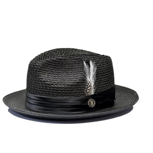 Sombrero de paja con plumas de color liso de moda