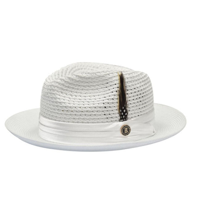 Sombrero de paja con plumas de color liso de moda