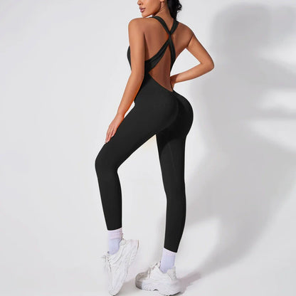 Women Fashion Solid Color Seamless Yoga Jumpsuit