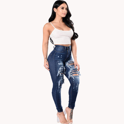 Vaqueros ajustados rotos para mujer - Negro y azul