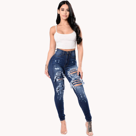 Women Ripped Skinny Jeans - Black & Blue