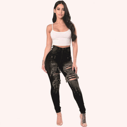 Vaqueros ajustados rotos para mujer - Negro y azul