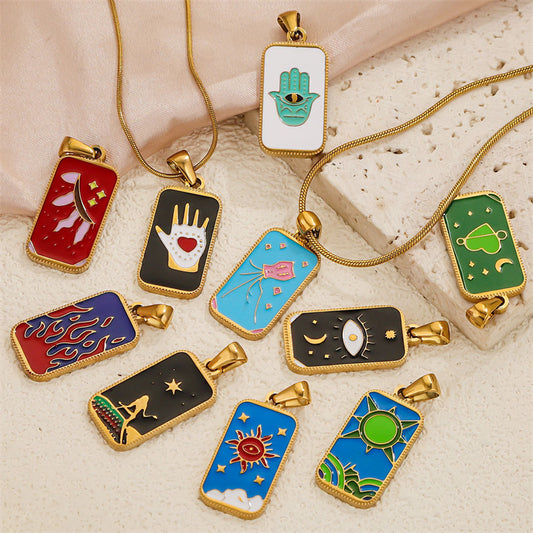 Collar con colgante de carta del tarot esmaltada vintage para mujer