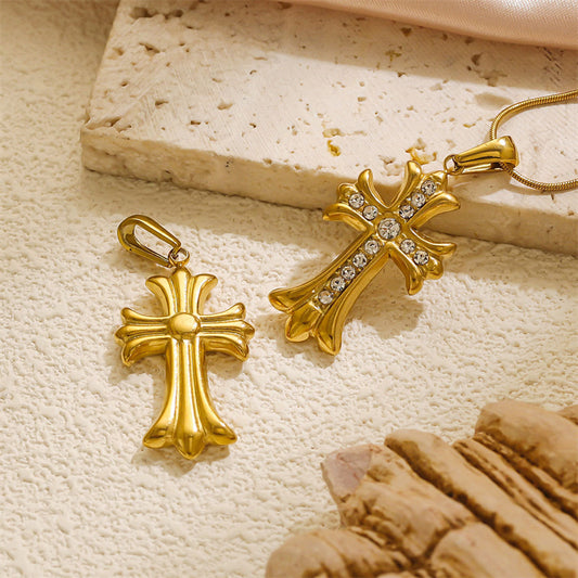 Vintage Rhinestone Cross Pendant Women Necklace