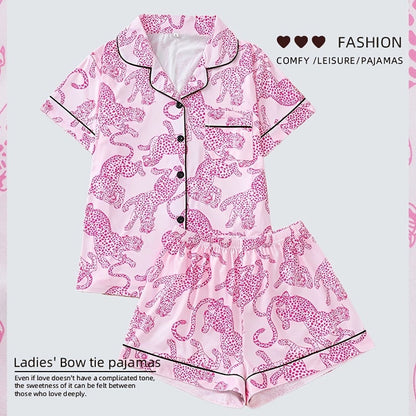 Pyjama imprimé léopard rose pour femme