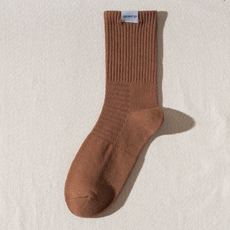 Solid Color Ribbed Breathable Socks