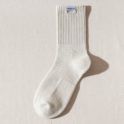 Solid Color Ribbed Breathable Socks