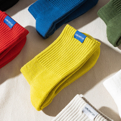 Solid Color Ribbed Breathable Socks