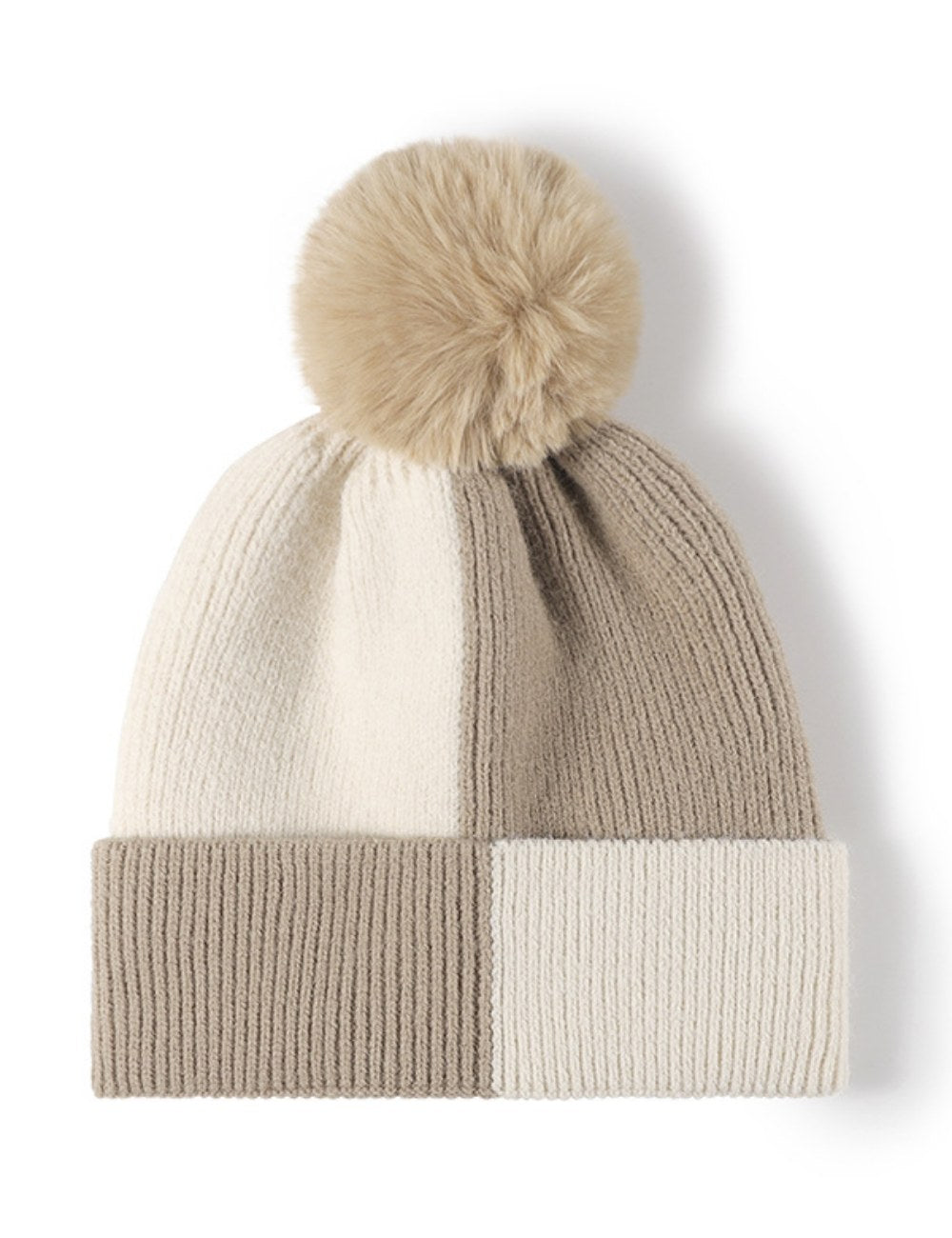 Contrast Color Padded Daily Knit Pom Beanie