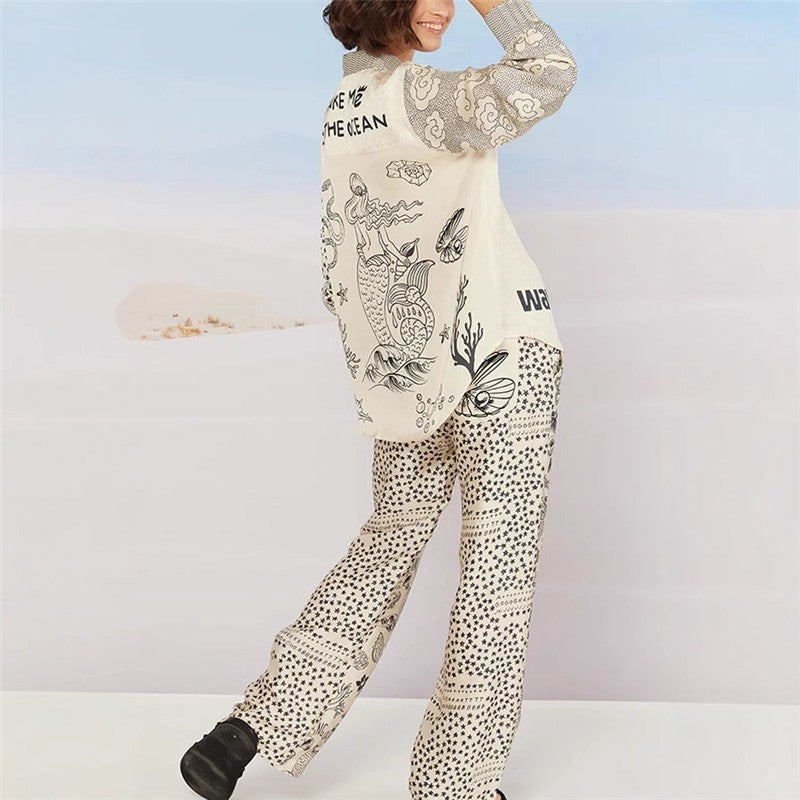 Floral Print Long Sleeve Shirt & Pants Set