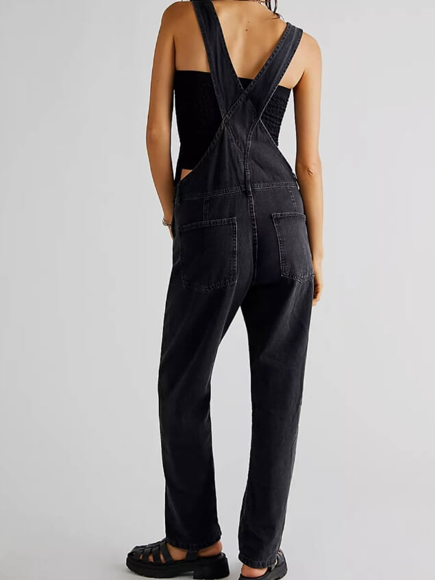 Casual Washed Strap Denim Jumpsuit