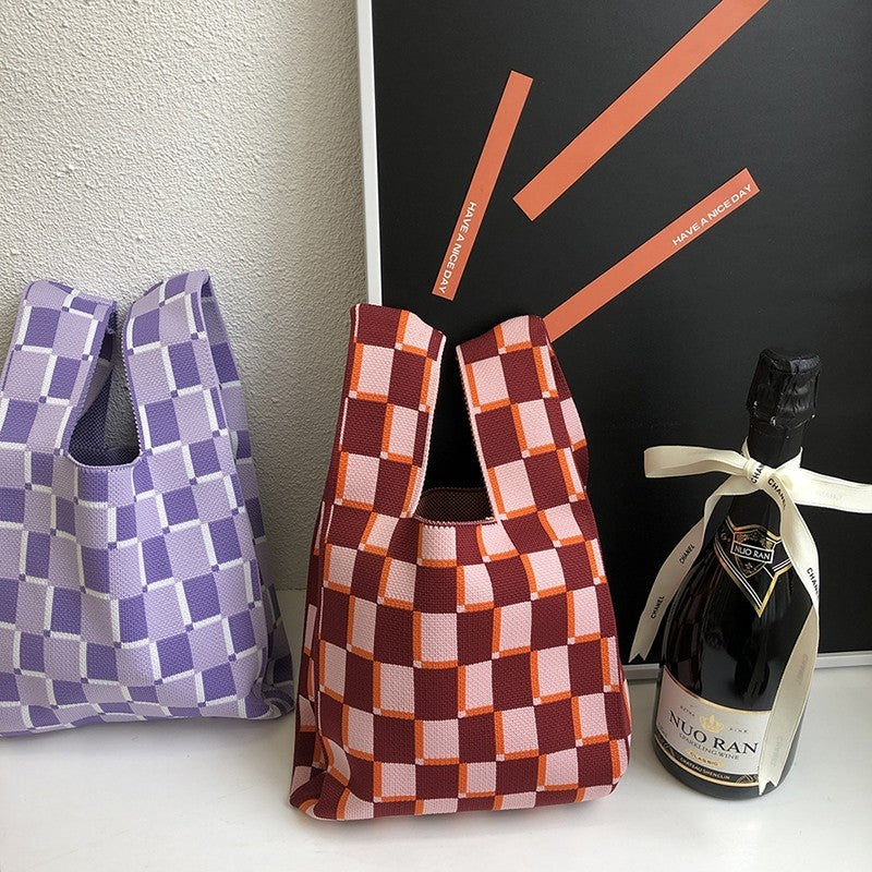 Knit Checkerboard Casual Tote Bag