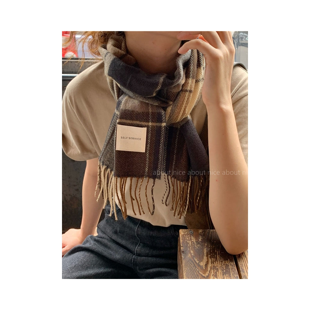 Stylish Plaid Tasseled Split-Joint Simple Scarf