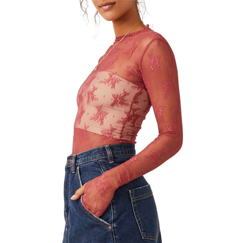 Sheer Lace Mesh Printed Top