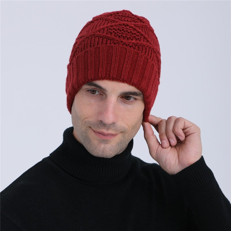 Men's Knitted Diamond Pattern Ear Warmer Hat
